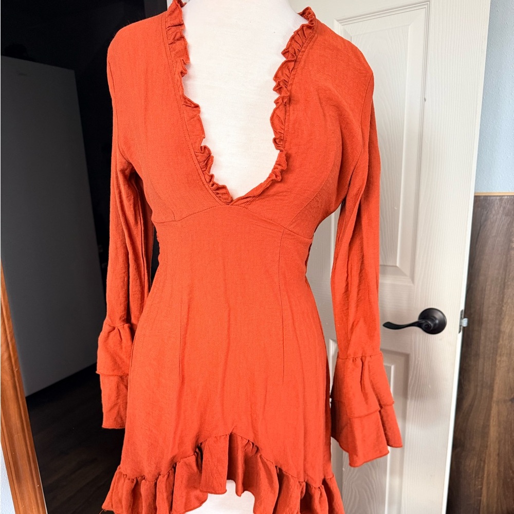 Elegant Ruffled Orange Dress